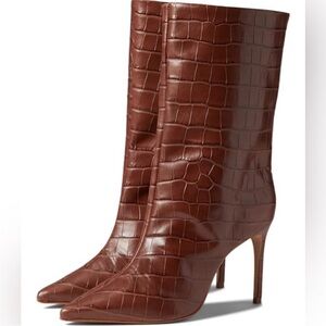 SCHUTZ Brown Croc-Embossed Ankle Boots